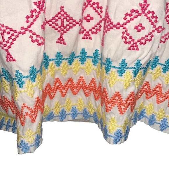 Johnny Was XS (fits L) White Multicolor Embroidered Floral Boxy Short Sleeve Top - Picture 4 of 6